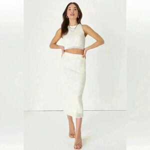 Lulus Ivory Crochet Lace-Up Two-Piece Set